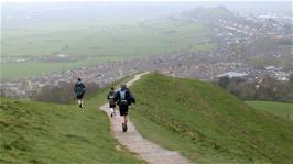 Heading back to the bikes from the top of Glastonbury Tor